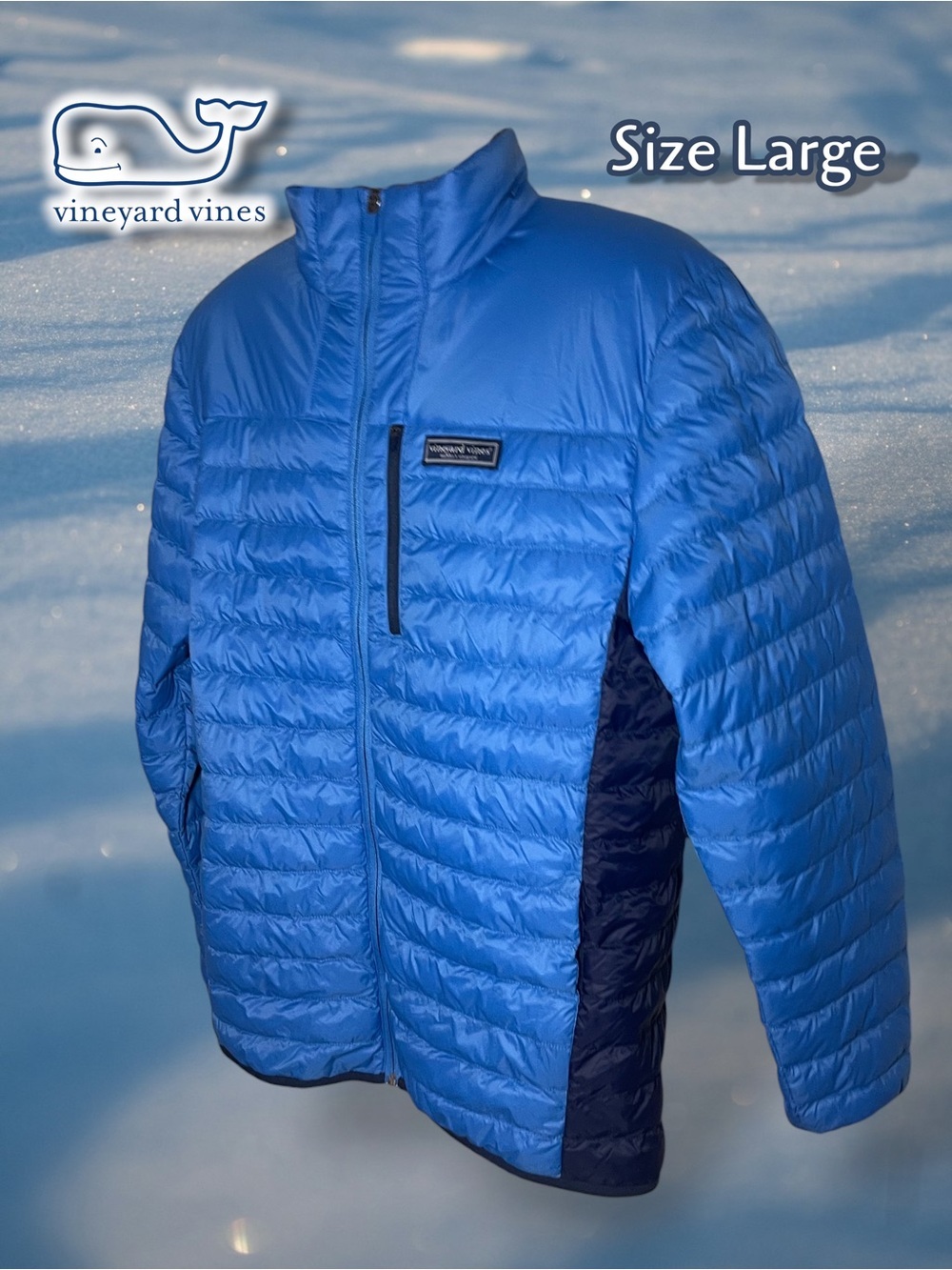 VINEYARD VINES MENS LIGHTWEIGHT PACKABLE PUFFER JACKET LARGE BLUE / NAVY BLUE